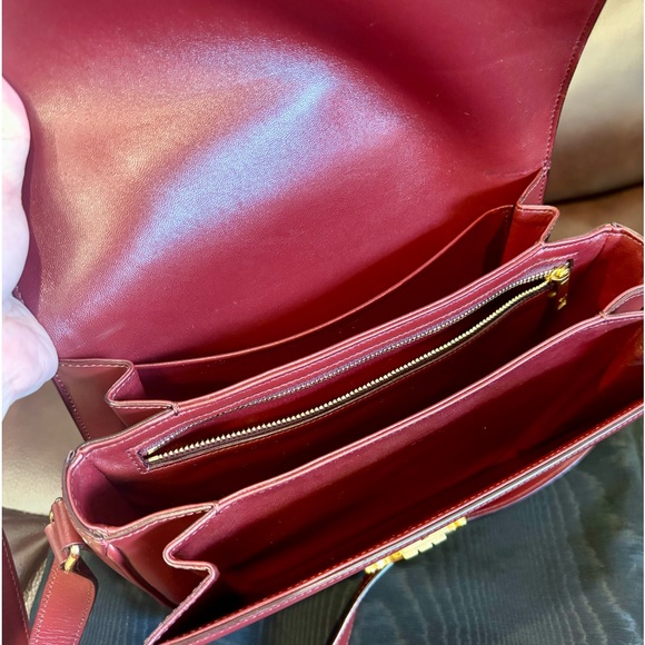 Celine triomphe classique box Medium Calfskin Dark red Wine red canvas handbag - Picture 9 of 16
